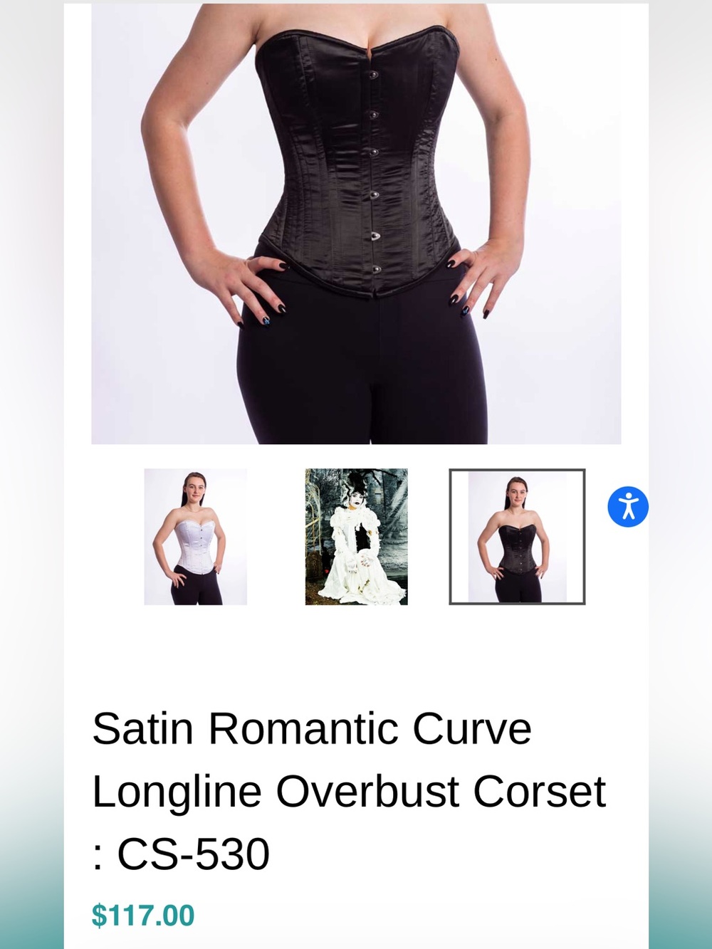 Satin Longline Overbust Corset - Black